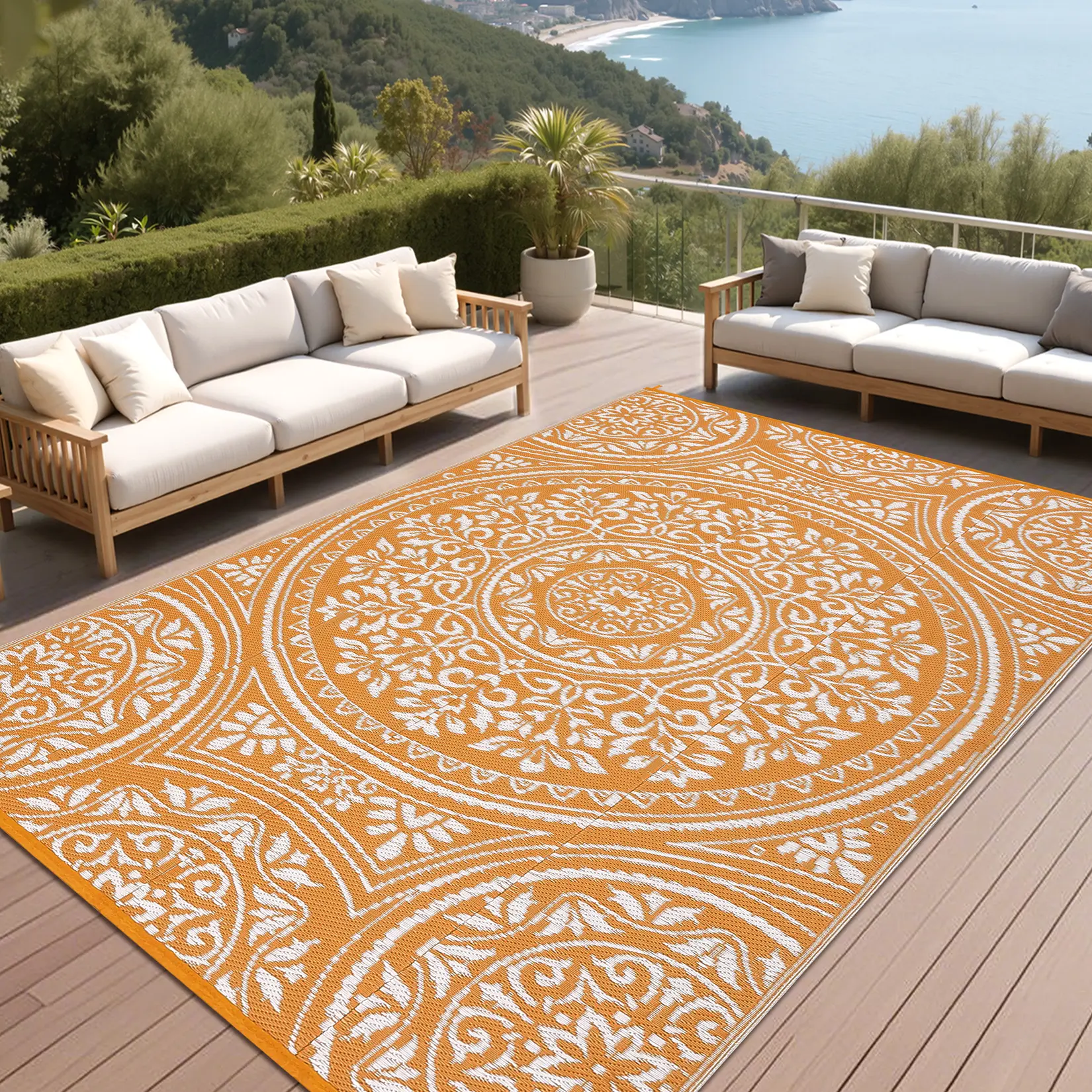 Reversible Outdoor Rug – Waterproof & UV Resistant Plastic Straw Patio Carpet, Durable Camping Mat for Patio, Deck, Balcony, Beach, RV, Porch, Large Area