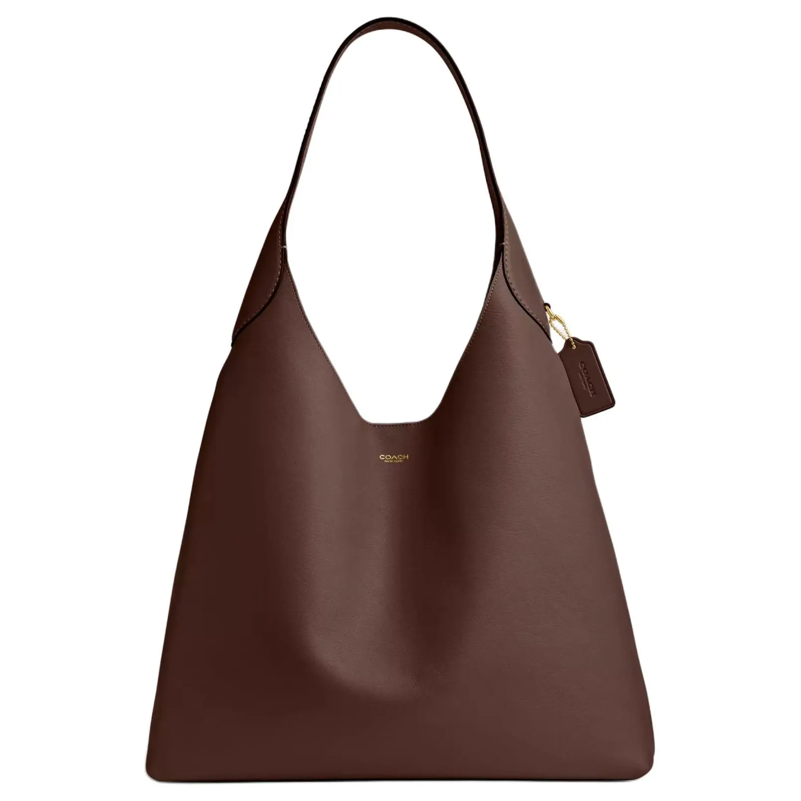 Coach Brooklyn 39 Logo Charm Magnetic Closure Hobo Bag for Women, Full-Grain Leather, Brass and Maple Color