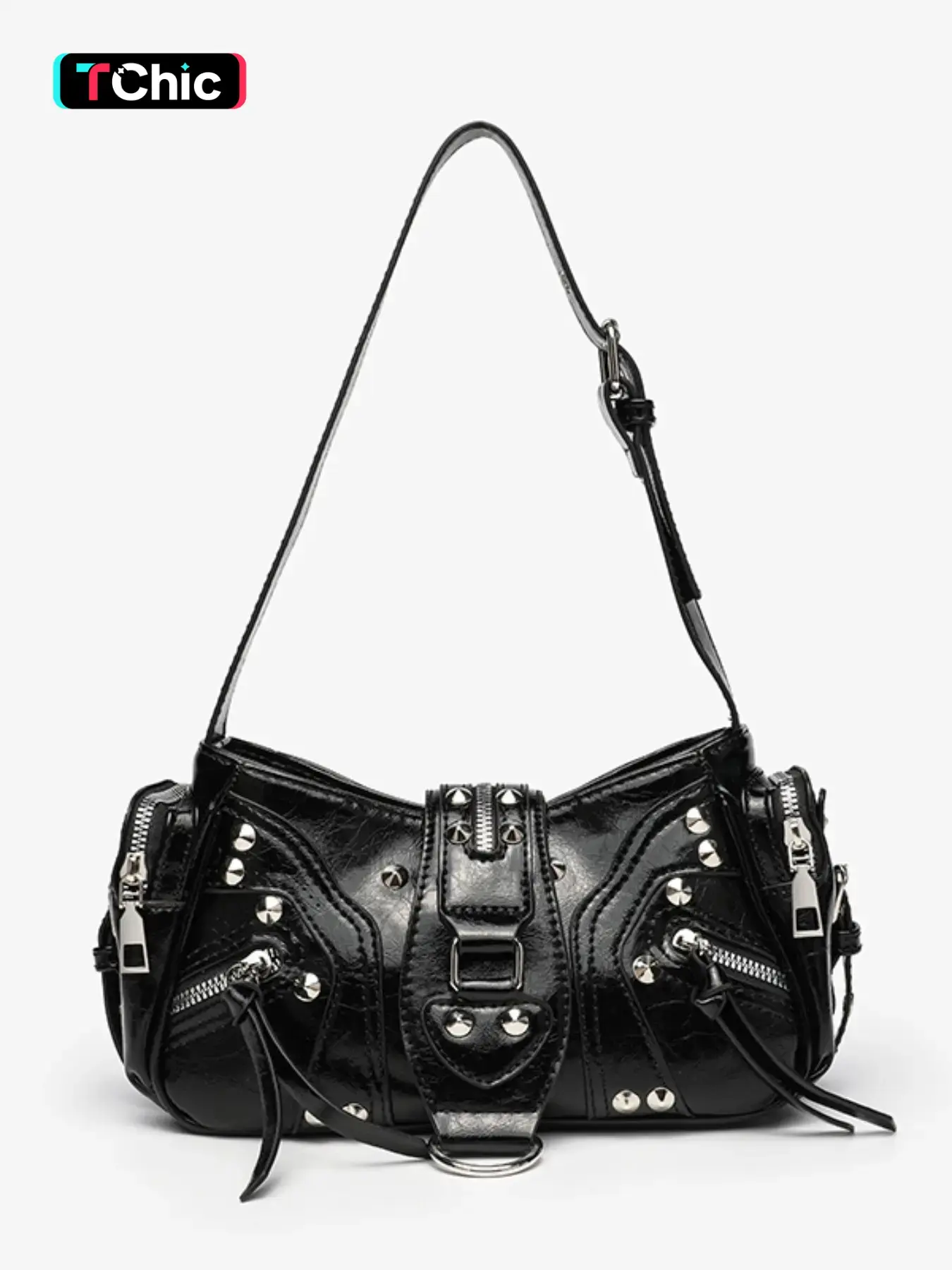 2026 Trendy Women's Shoulder Handbag, Versatile Rivet Belt Buckle Chic Crossbody Bag, Unique Motorcycle Underarm Bag, Daily Fashion Accessory, Fashion Crossbody Bags