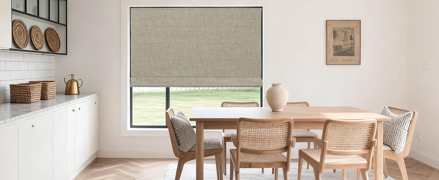 Cordless Roman Shades, Linen Fabric Window Blinds, Thermal Insulated Blackout Blinds, Room Darkening Shades for Indoor Windows, Easy to Install, 35" W*75" H, Linen