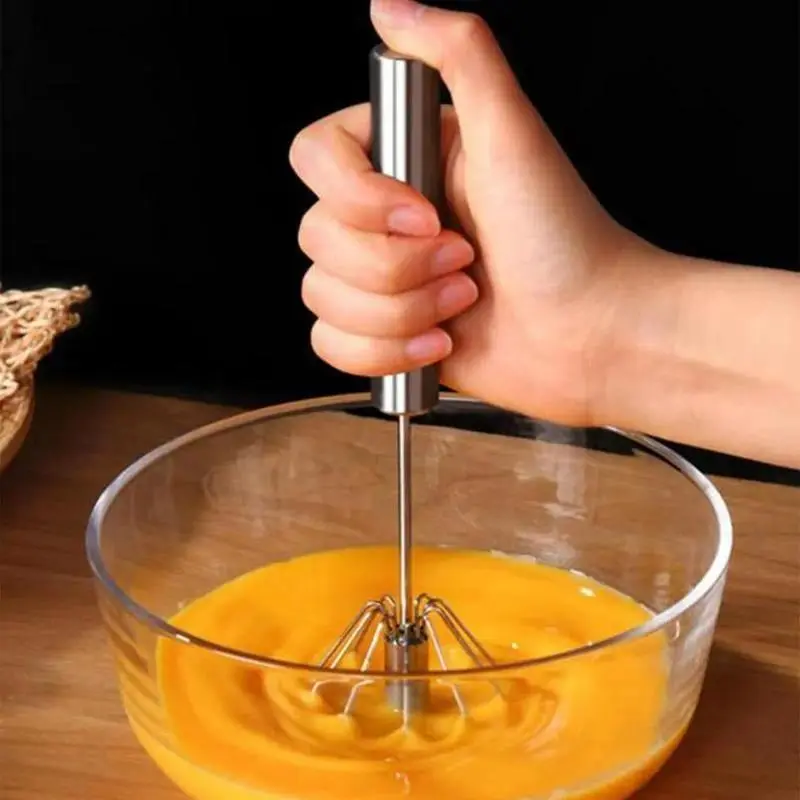 Stainless Steel Semi-Automatic Egg Whisk for Baking and Cooking, Rotating Hand Push Egg Beater, Durable Kitchen Mixing Tool for Eggs, Cream and Batter