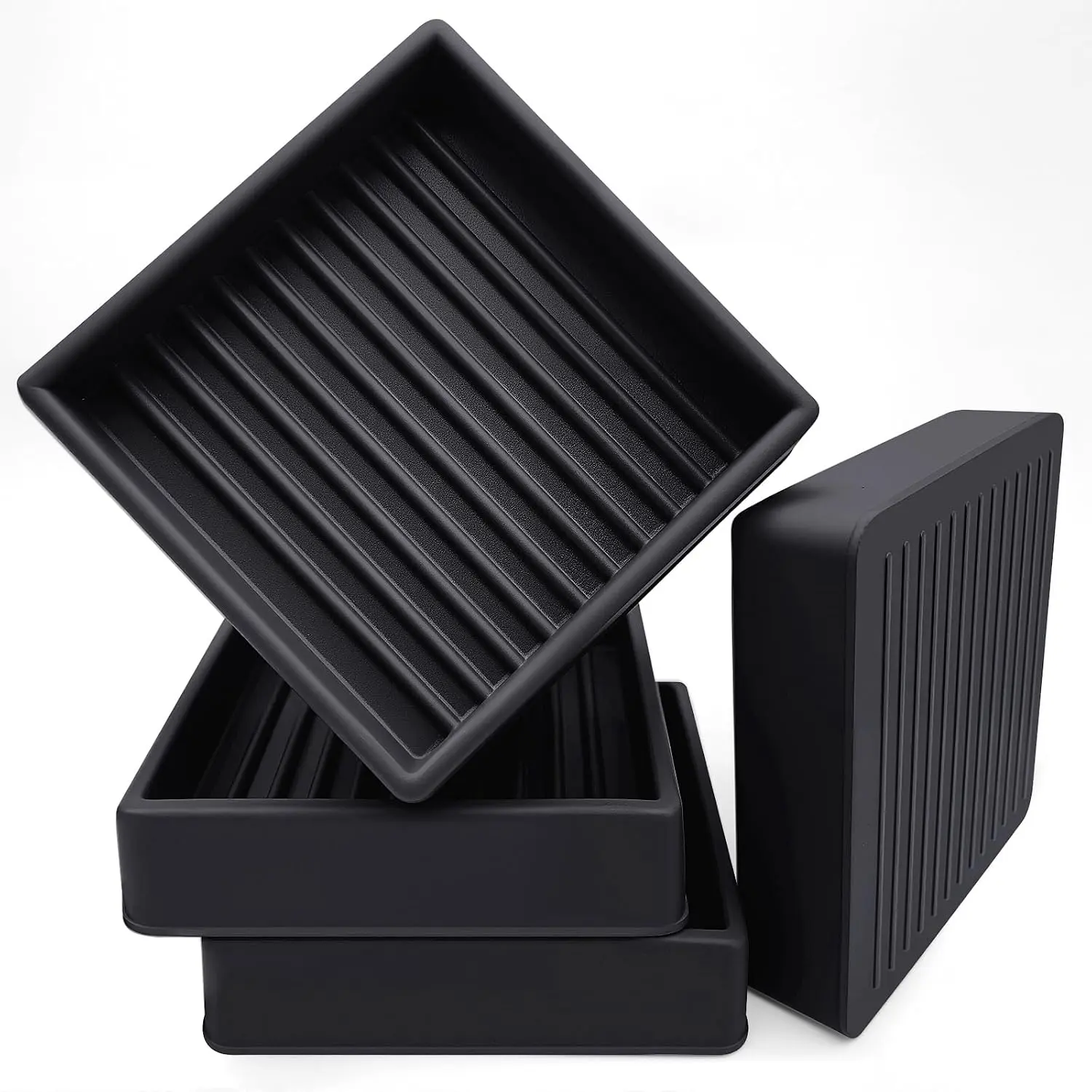 Heavy Duty Non Slip Furniture Pads, 2" x 2" Black Square Rubber Furniture Cups (Set of 4), No Adhesive Furniture Stoppers for Hardwood Floors, Couch & Bed Anti Slide Floor Protectors