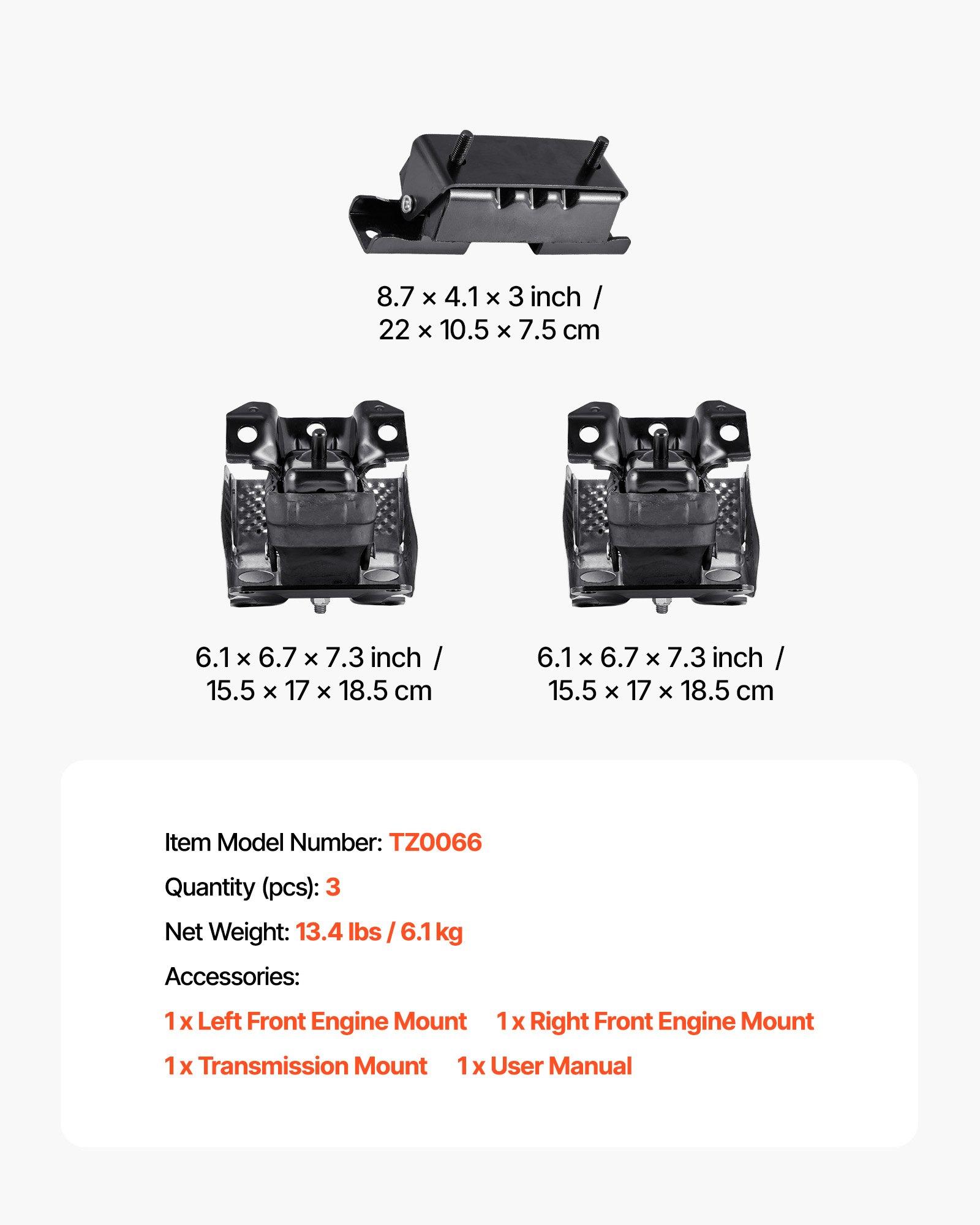 VEVOR Engine and Transmission Motor Mount Kit Replacement, Set of 3, Compatible with 2007–2013 Chevrolet Silverado 1500 5.3L V8, Replace OE #   A5365, A5365, A2638, Secure Support