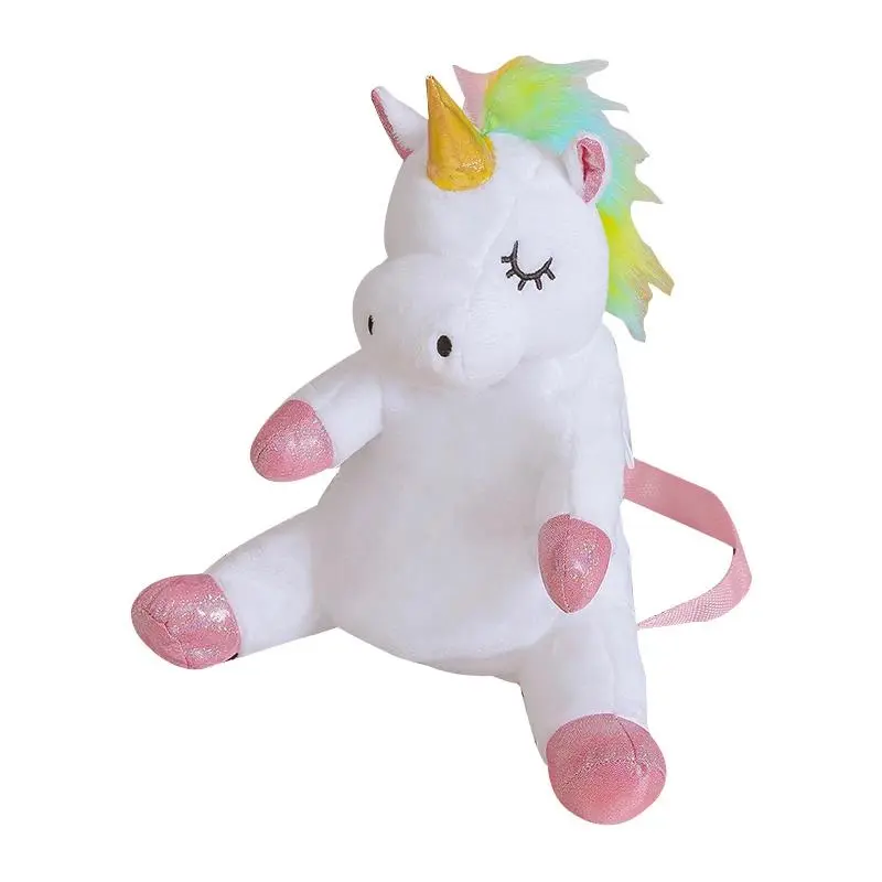 Kawaii Cartoon Unicorn Plush Backpack with Synthetic Furry Material, Rainbow Horn, Adjustable Straps, Leakproof Design – Kids’ Holiday Christmas Gift