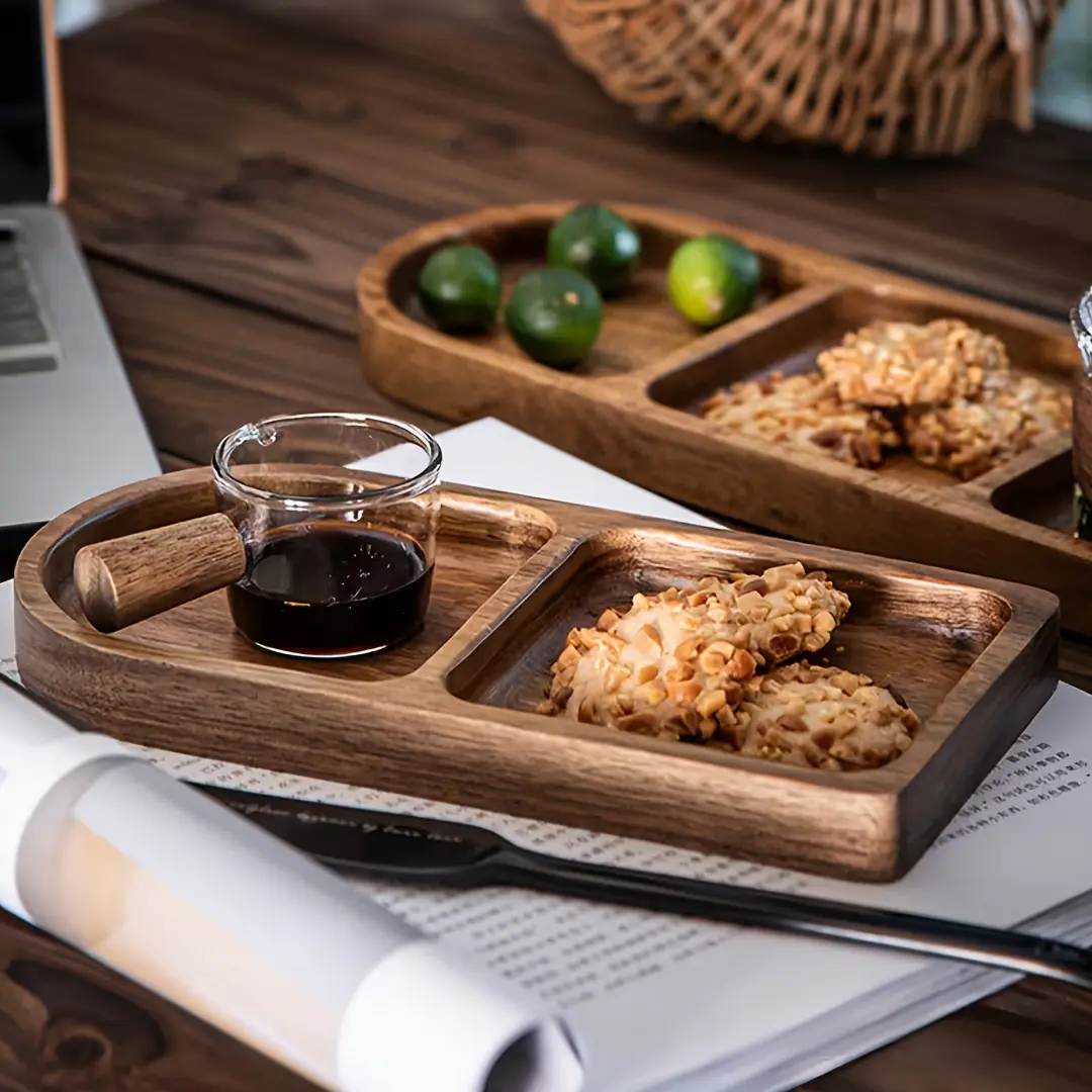 [Outdoor Camping] 2pcs Premium Acacia Wood Tray Set - Breakfast Tray, Multi-Purpose - The Perfect Combination of Home Decor and Practicality, Suitable for Dining, Entertaining, and Outdoor Camping, Ideal for Serving Desserts, Cheese, Nuts, and Snacks