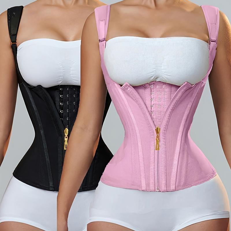 Landa Waist Trainer Corset for Women |     Adjustable shoulder straps and steel frame support |     Double Compression Shaper with Zipper Closure |     Fashionable black, smooth latex fabric |     Vest for Control of Abdomen, Can Enhance Posture and Wai