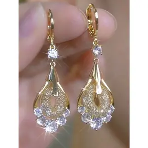 New Mesh Crystal Teardrop Fashionable Earrings Set, Luxurious Fashion, High-End Elegant Ear Clips, Versatile Jewelry for All Seasons