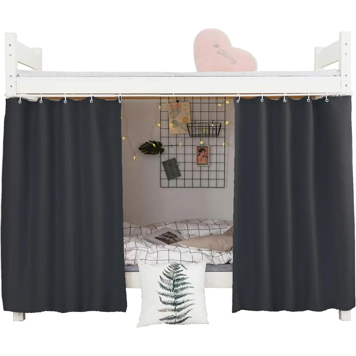100% Full Blockout Bunk Bed Curtains - Twin Bottom High Density Privacy-Focus Curtain Panels, 2 Ready-to-Hang Blackout Style Draperies, Black