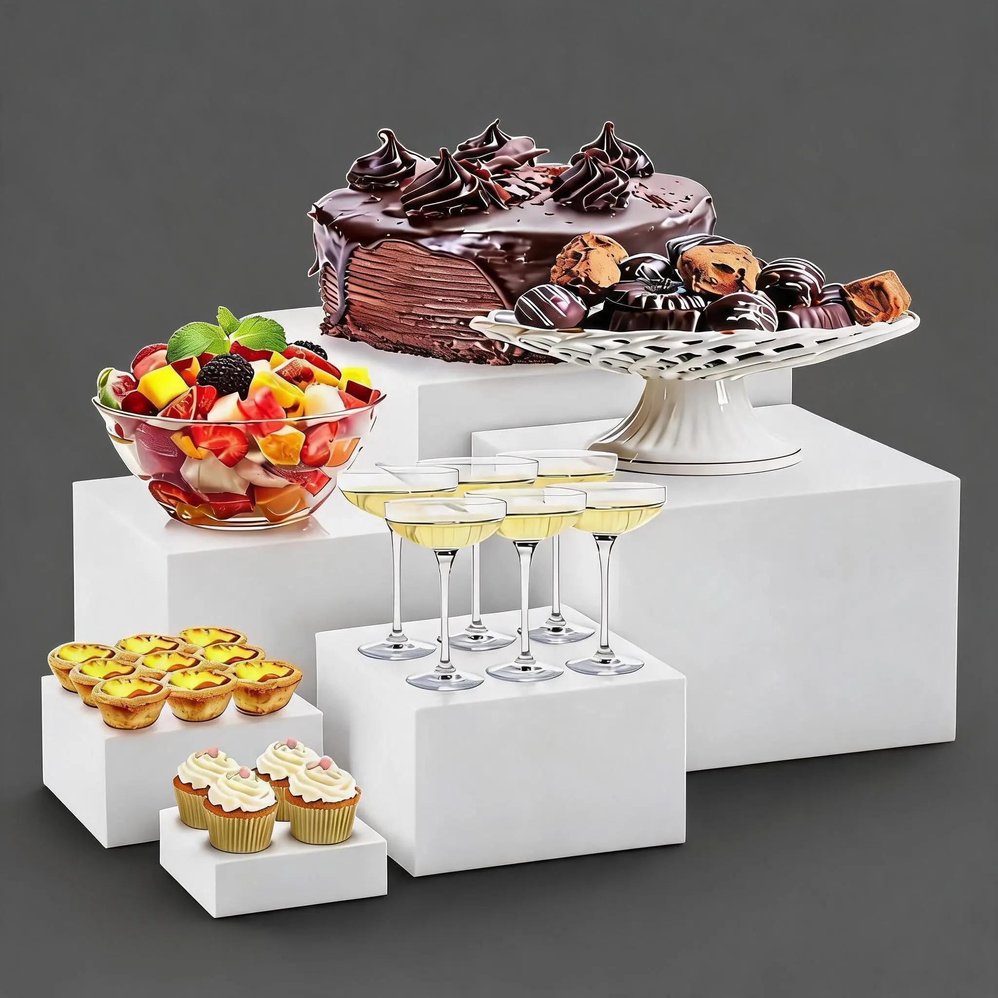 Commercial Acrylic Buffet Risers Set, 6-Piece Nesting Cube Food Display Stands - Hollow Bottom, Stackable Space-Saving - for Dessert/Cupcake Catering Displays