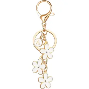 OUMILAN Initial Keychain Cute Flower Charms Keyring for Handbag Backpack–Personalized A-Z Letter Jewelry Gift for Women Girls