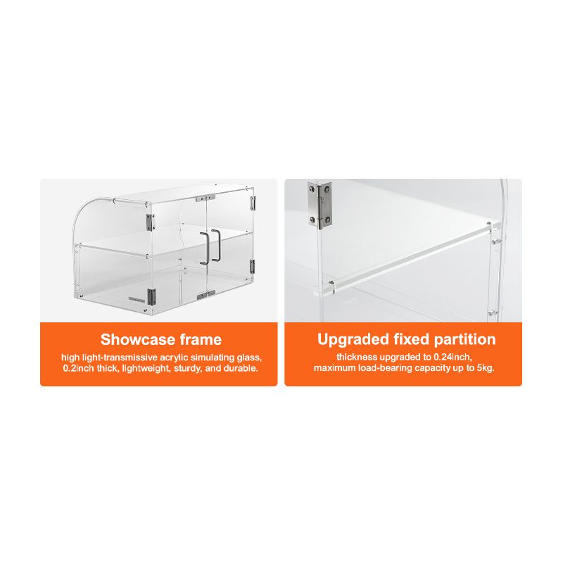 VEVOR Pastry Display Case, 2-Tier Commercial Countertop Bakery Display Case, Acrylic Display Box with Rear Door Access Removable Shelves, Keep Fresh for Donut Bagels Cake Cookie, 22x14x14
