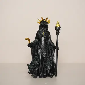 Halloween Greek Goddess Hecate Statue, Resin Handmade Sculpture with Hunting Dog, Spirit Guide and God of Light, Altar Decoration, Night Magic Symbol, Spooky Decor, Figurine