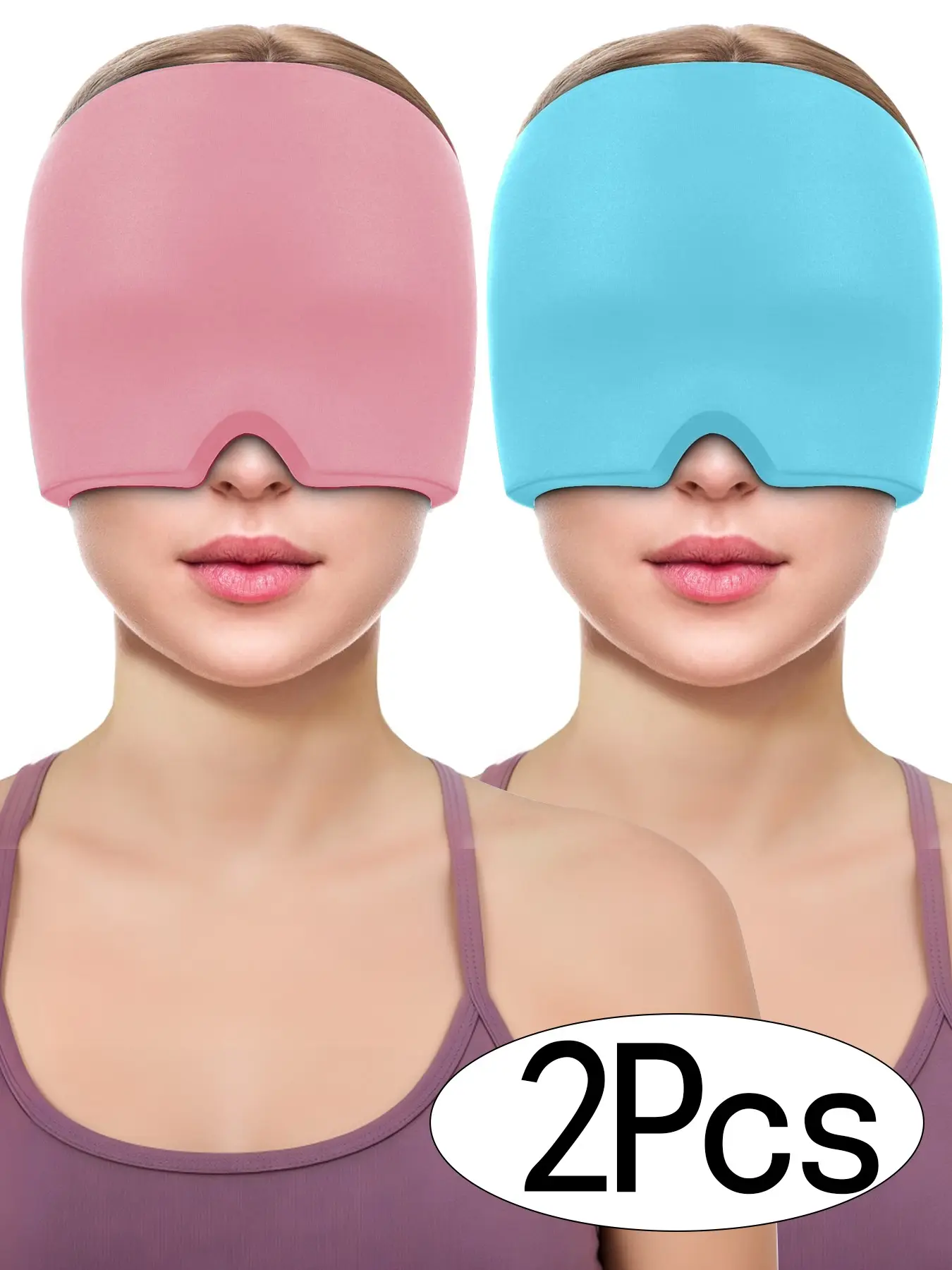2Pcs Migraine Relief Gel Ice Head Wrap, Hot and Cold Therapy Headache Relief Hat, Migraine Cap for Puffy Eyes, Headache Eyes Mask for Sinus, Tension and Stress Relief, Sinus Issues