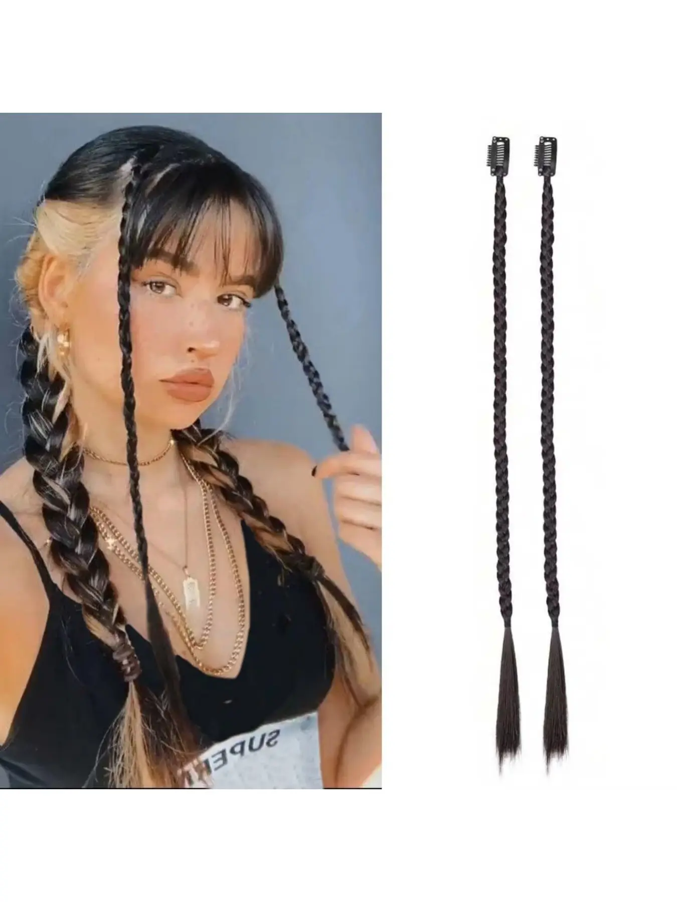 Synthetic 2pcs Long Straight Box Braid Ponytail BB Clip in Hair Extension Black Brown Hairpiece for Women