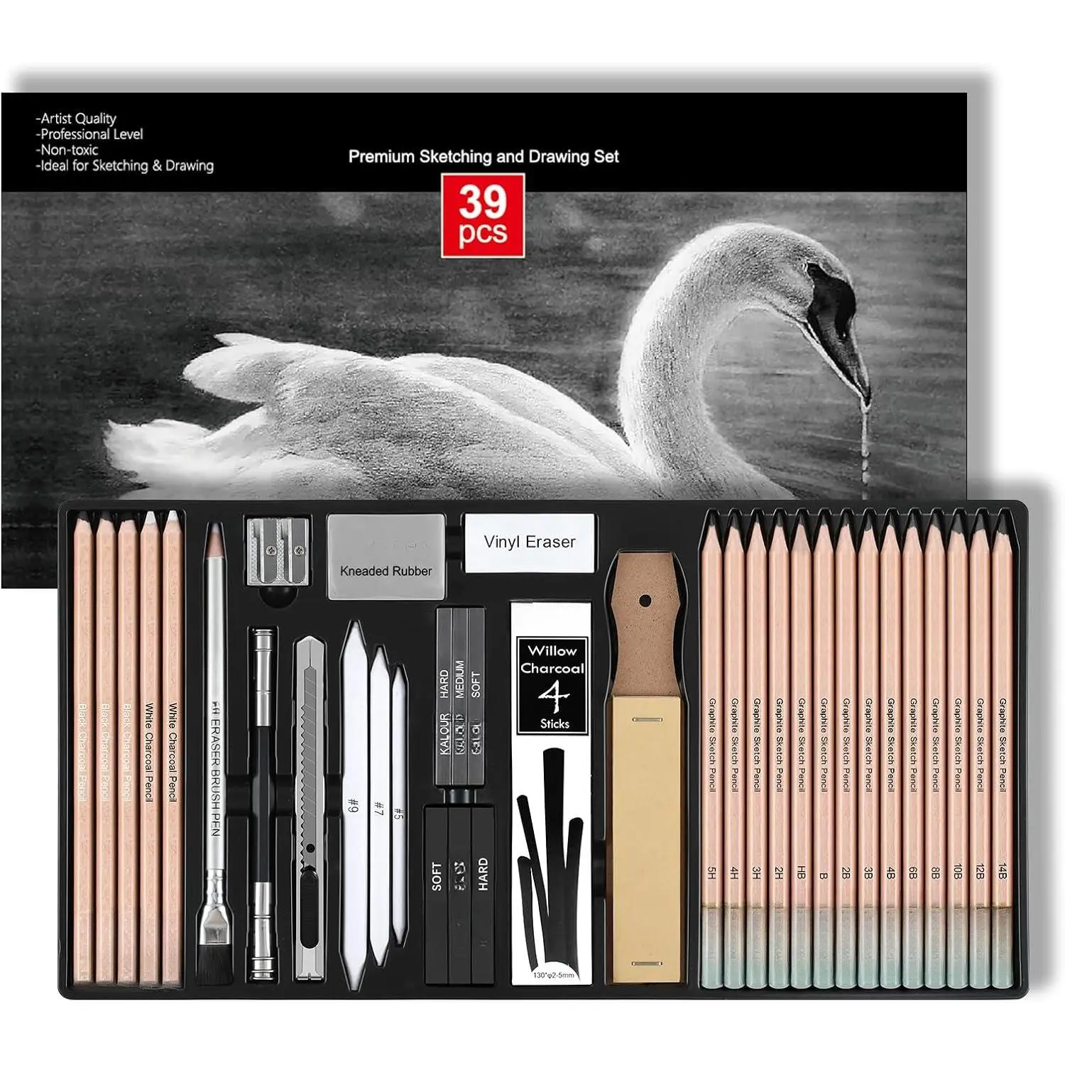 39 count Drawing Pencil Set, Professional Sketching Kit with Graphite, Charcoal & Sketch Pencils for Drawing, Complete Drawing Kit for Artists & Beginners