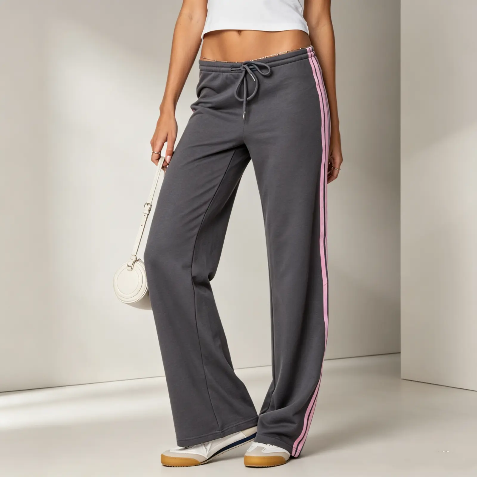 Womens Drawstring Sweatpants Side Striped Elastic Waistband Casual Pull On Long Pants