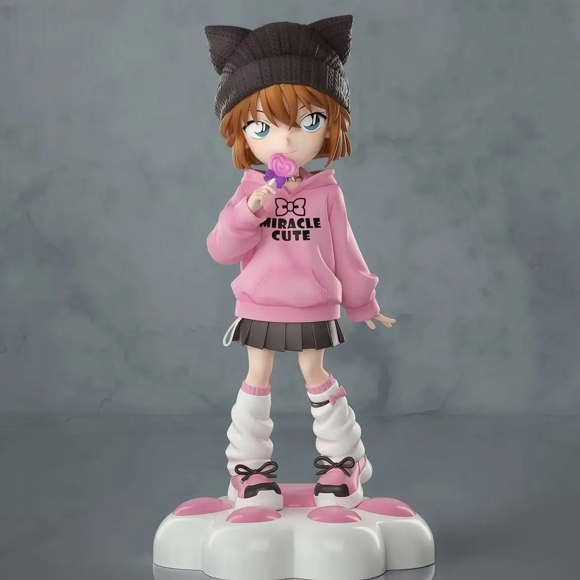 Detective Conan Ai Haibara Handmade Figure, Anime Figure, 17cm Height, Cat Ears Knit Hat, Sweatshirt, Desktop Decor, Gift Idea