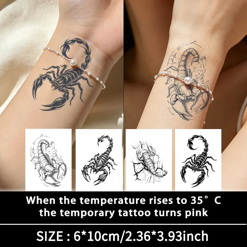 Dark Style Scorpion Temporary Tattoo Patches, Waterproof Long-Lasting 7-15 Days, Realistic Non-Glare Fake Tattoos for Men and Women, Sticker Tattoos