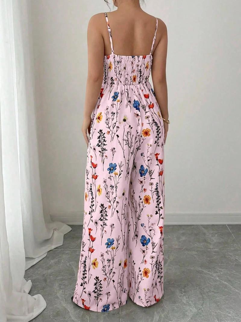 Women's Floral Print   Wide Leg Jumpsuit, Casual Comfy Jumpsuit, Boho Casual Sleeveless Jumpsuit for Beach Holiday Vacation, Ladies Clothes for Summer, Womenswear