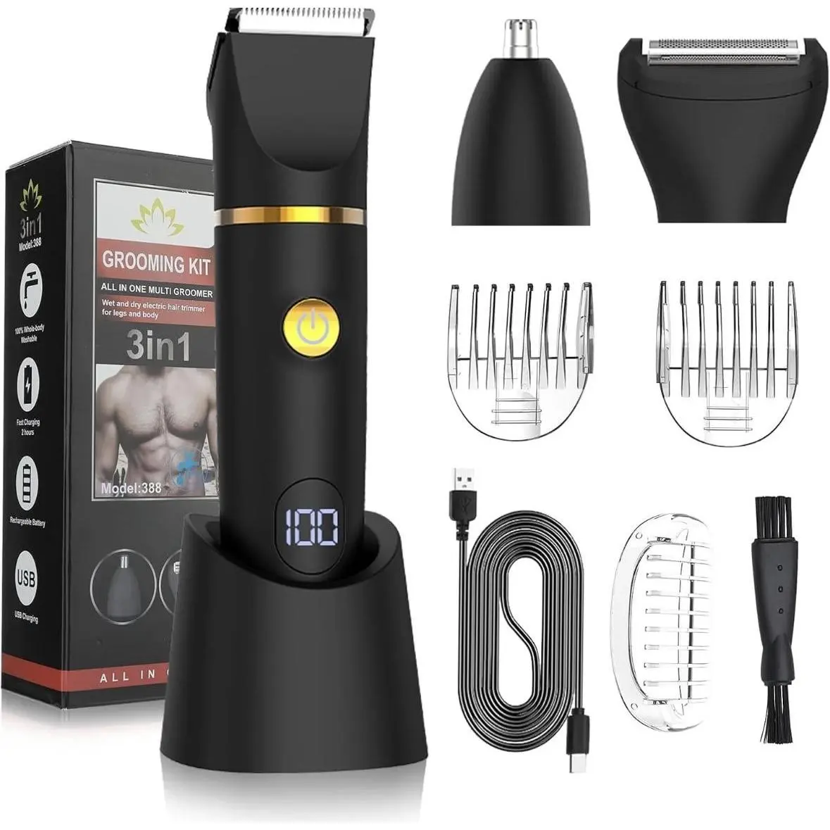 3-in-1 Multifunctional Hair Trimmer Kit, Beard Eyebrow Nose Hair Trimmer, Rechargeable  Waterproof Hair Shaver Safe and Fast Cordless