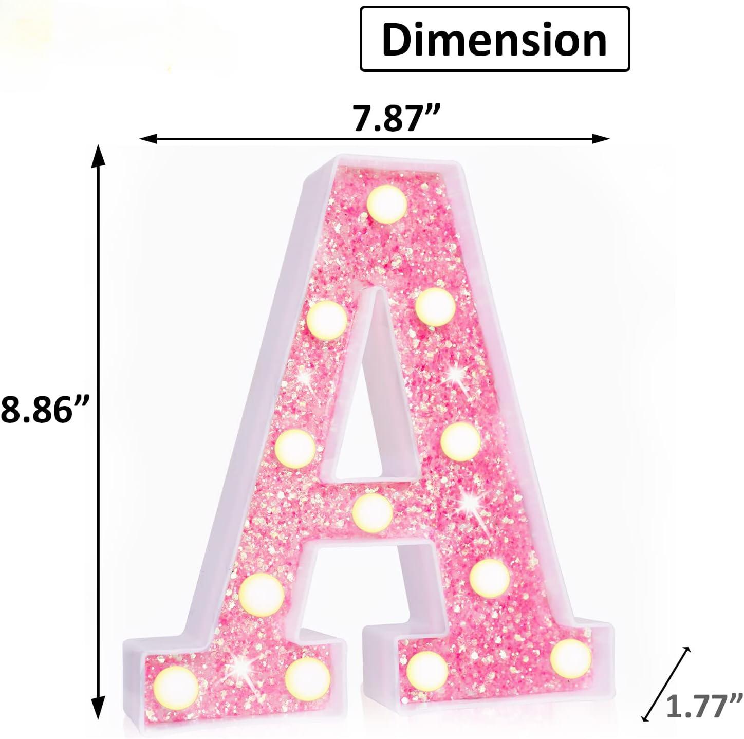 SUNDAY MIRTH LED Marquee Letter Lights, Light Up Pink Letters Glitter Alphabet Letter Sign Battery Powered for Night Light Birthday Party Wedding Girls Gifts Home Bar Christmas Decoration, Pink Letter A