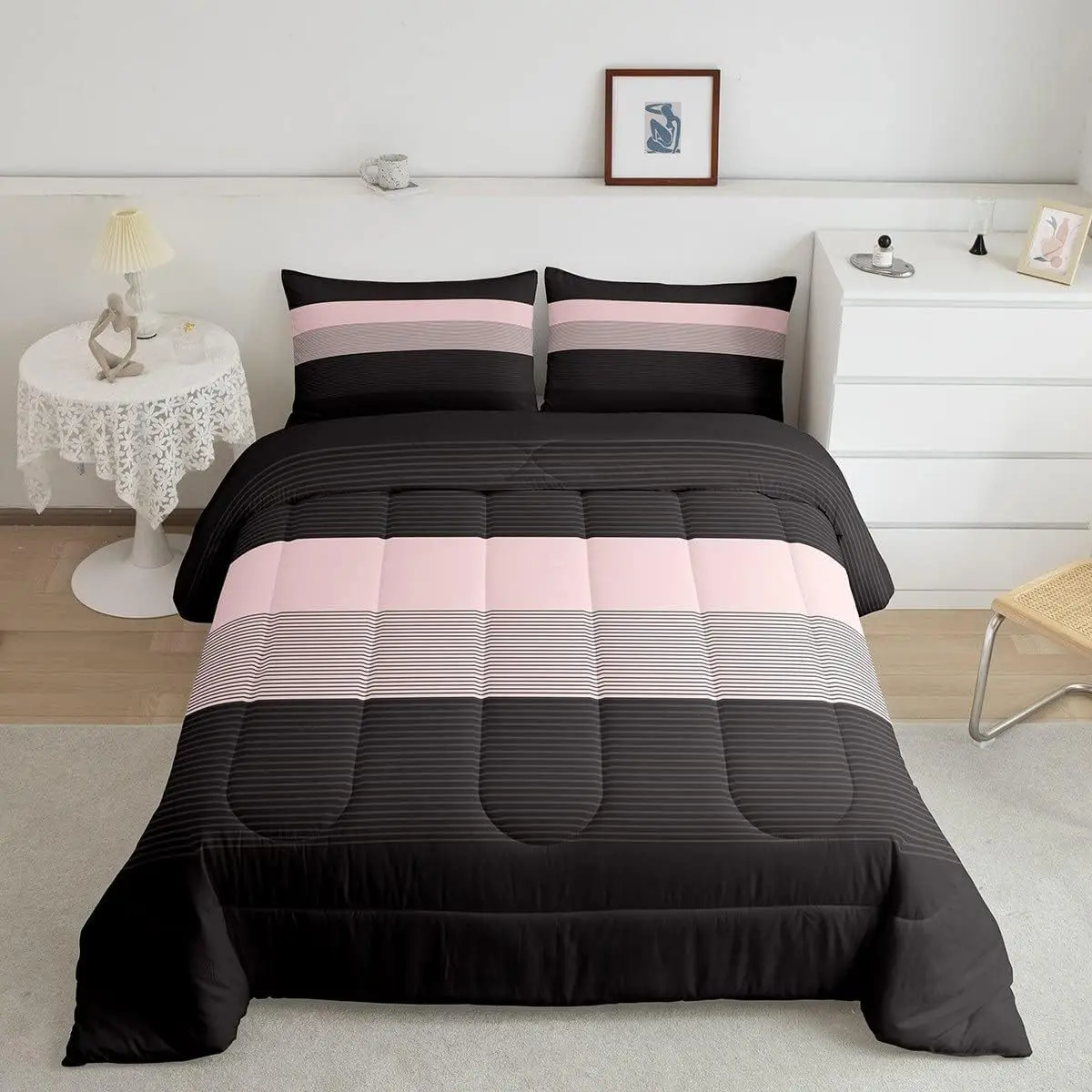 Erosebridal 2/3Pcs Ombre Comforter Set Teal Gradient Bedding, Modern Abstract Soft Warm Lightweight Microfiber Quilt Insert, Easy Care Machine Washable for Teen Adult Bedroom Decor Birthday Gift