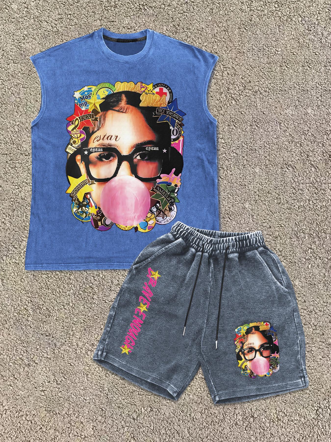 Men's Star & Letter Print Tank Top & Shorts Two-Piece Set, Regular Fit Casual Street Sleeveless Top & Shorts for Daily Wear, Men's Clothing for All Seasons, Cotton