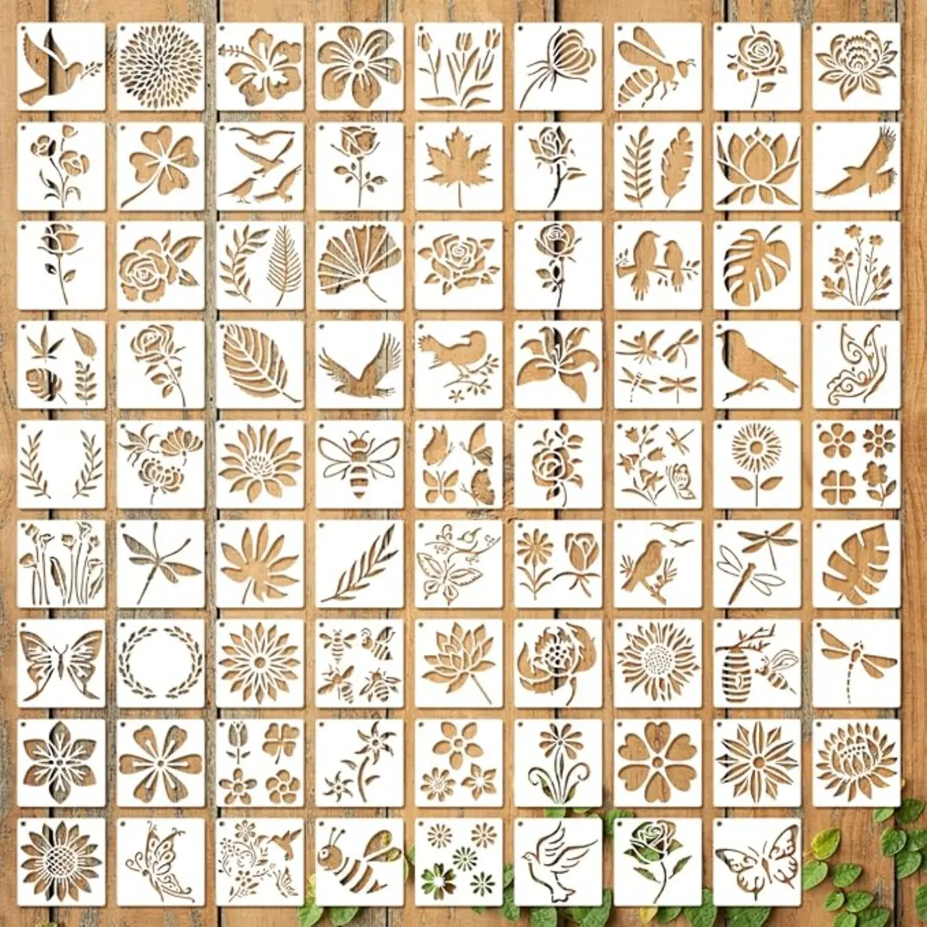 80 PCS Botanical Stencils Set, Reusable Small Plastic Painting Templates with Flower Butterfly Bird Leaf Nature Designs, Craft Kit for Scrapbook, Wood, Wall, Fabric Art, Home Decor, Classroom Projects