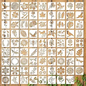 80 PCS Botanical Stencils Set, Reusable Small Plastic Painting Templates with Flower Butterfly Bird Leaf Nature Designs, Craft Kit for Scrapbook, Wood, Wall, Fabric Art, Home Decor, Classroom Projects