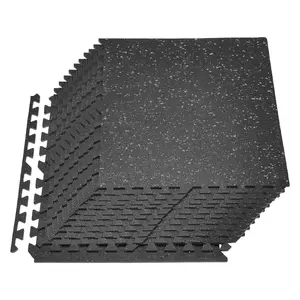VEVOR Puzzle Exercise Mat, 24 PCS Fitness Equipment Mats, 24x 24x 0.4 in, High-Density EVA Foam Mats Set, Interlocking Rubber Soft Tiles, Protective Floor Padding with Gray Dots for Home Gym Office