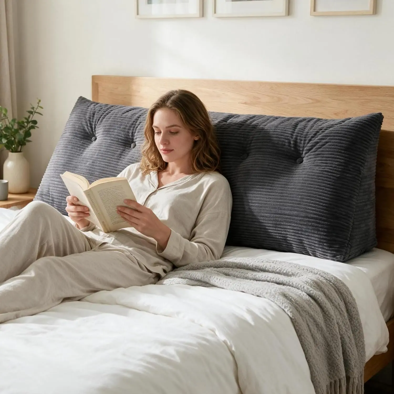 Headboard Pillow , Wedge Pillow Headboard for Bed, Grey | Triangular Backrest Pillow, Bed Dorm Sofa, Reading & Working & Sitting,   Support, Daybed Pillows Cushion