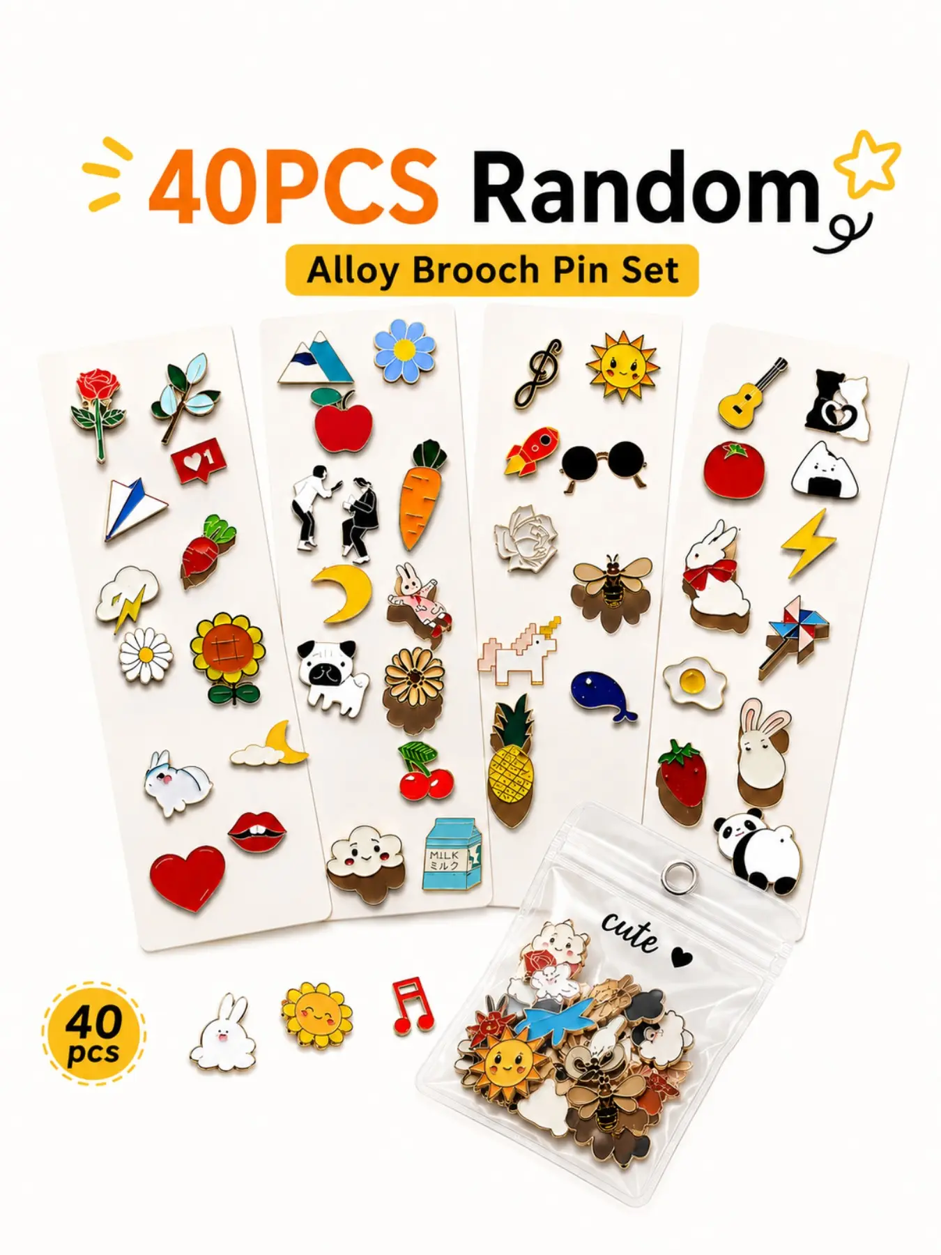 40pcs Random Enamel Pins Set, Cute Cartoon Lapel Badges for Backpacks, Jackets, Hats, Canvas Bags, Fun Bulk Pin Collection, Unisex Gift
