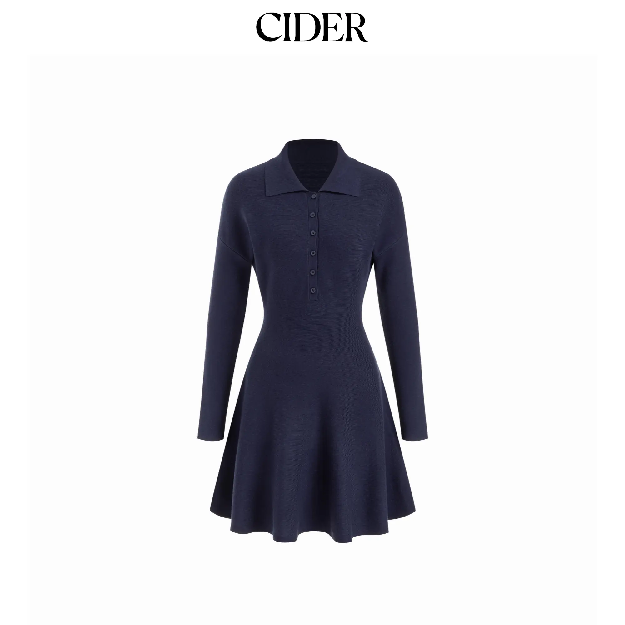 Cider Knit Collar Button A-line Mini Dress SohoChic