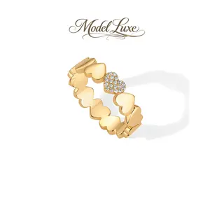 ModelLuxe 14K Gold Plated Heart Stackable Rings for Women - Love Valentines Statement Chunky Signet Ring Band - Friendship Rings