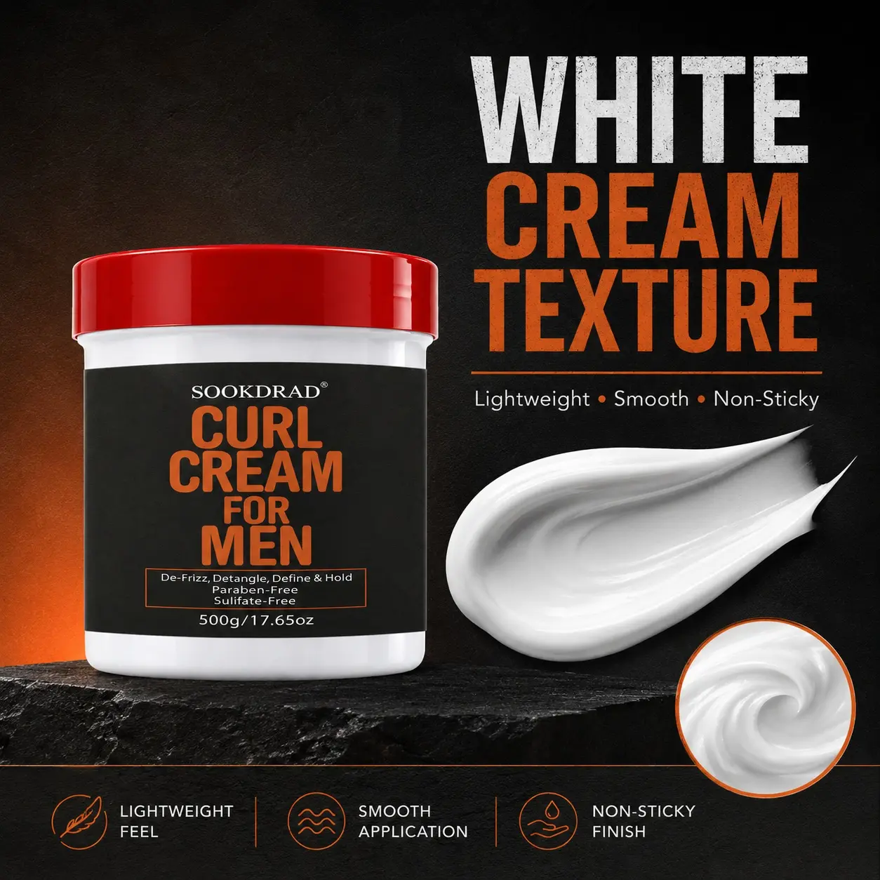 Curl Cream For Men, Defrizz, Detangle, Define, Hold, Paraben-Free, Sulfate-Free, 17.65oz, Hair Styling, 500g