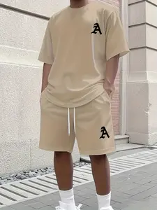Summer versatile men's sports suit, niche personalized letter print, comfortable walking and fitness clothing
