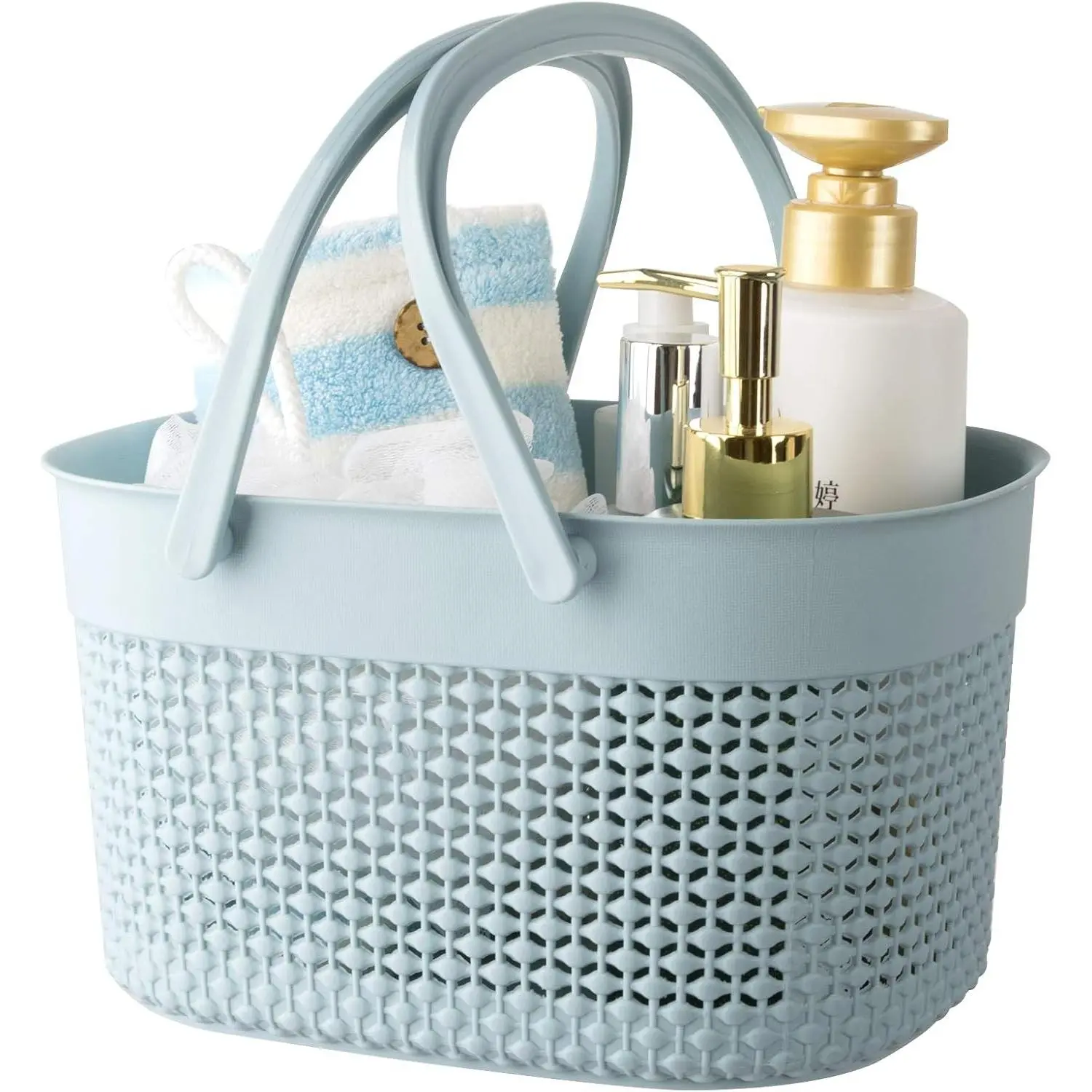 Portable Shower Caddy Basket, Plastic Organizer Storage Tote with Handles Toiletry Bag Bin Box for Bathroom, College Dorm Room Essentials, Kitchen, Camp, Gym, Blue