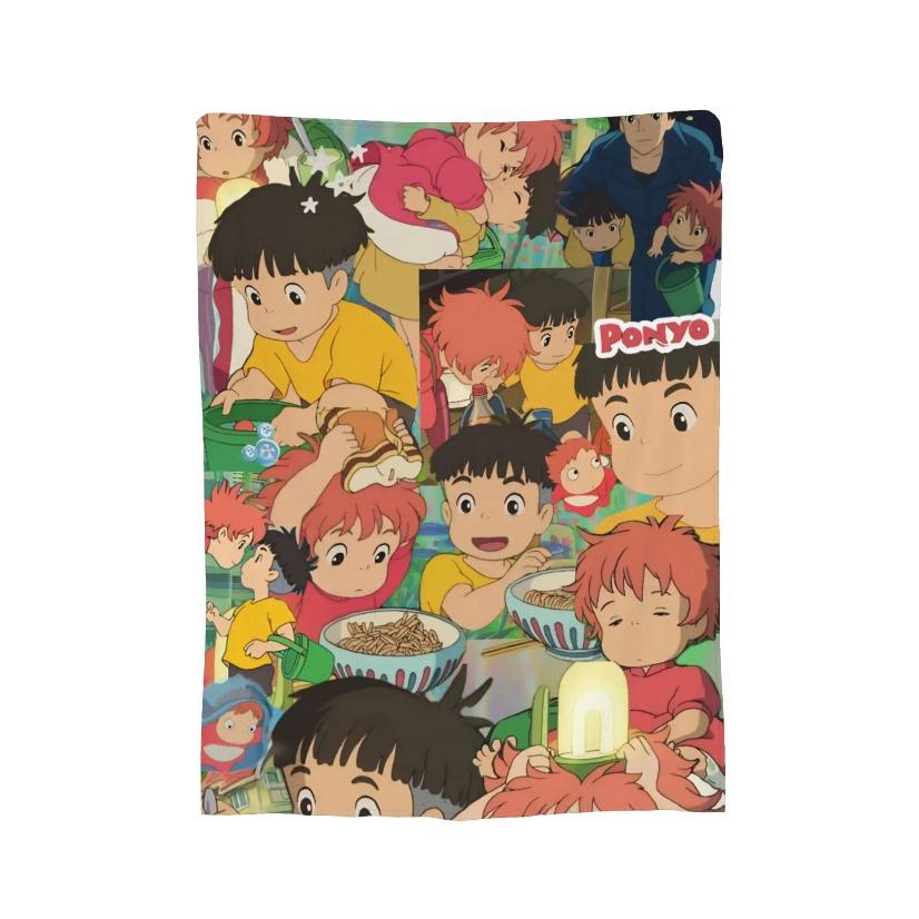 Ponyo Ghibli Anime Blanket Ultra Soft Flannel Cozy Warm Multi Size Bedroom Couch Sofa Throw Quilt Decor Decorative Throw Perfect Birthday Gift Christmas Gift for Anime Fans Kids Adults Viral Trending Magical Ocean Aesthetic Style