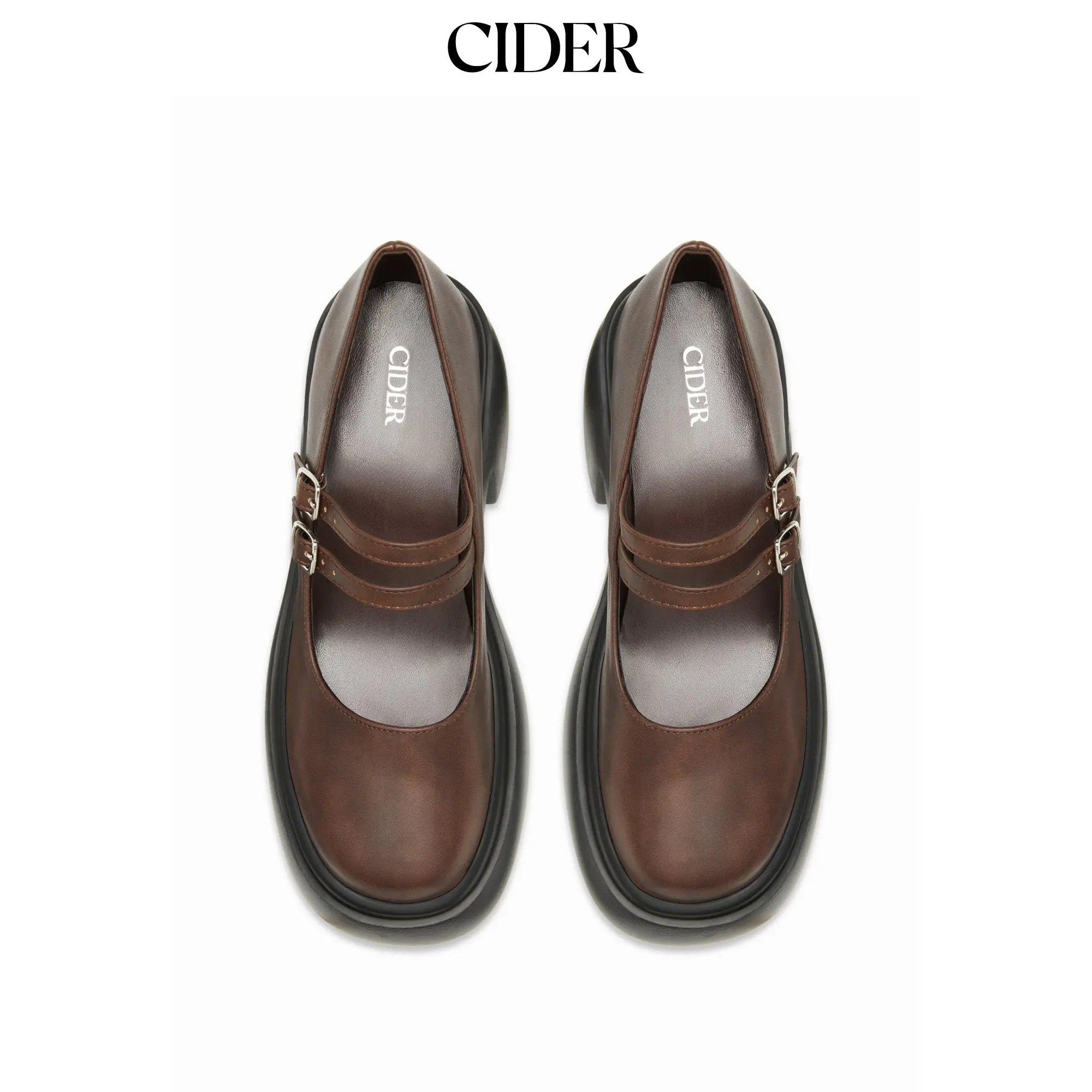 Cider CHUNKY HEELED DOUBLE BUCKLE LOAFERS