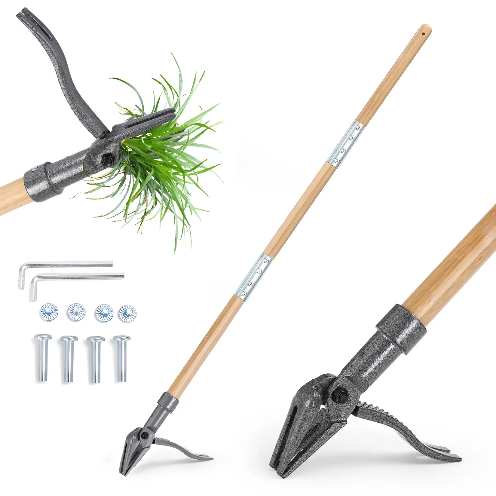 Stand Up Weed Puller Tool with Long Handle, Heavy Duty 4-Claw Steel Weed Remover, Handle Manual Garden Weeder for Dandelions, Thistles & Deep Root Weeds, No Bending or Kneeling,for Lawn & Yard, Pull Weeds