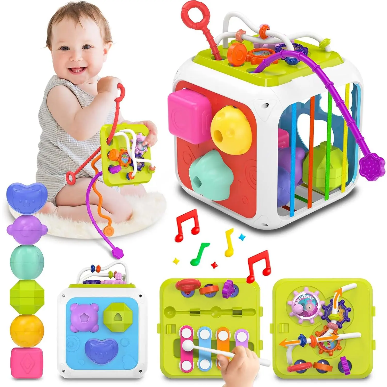 Montessori Toys  Toddler Girls Boys, Baby Sorter Learning Sensory Activity Cube, Toddler Girl Boy Easter Basket Stuffers Birthday Gifts, Baby Toys 18+ Months New model