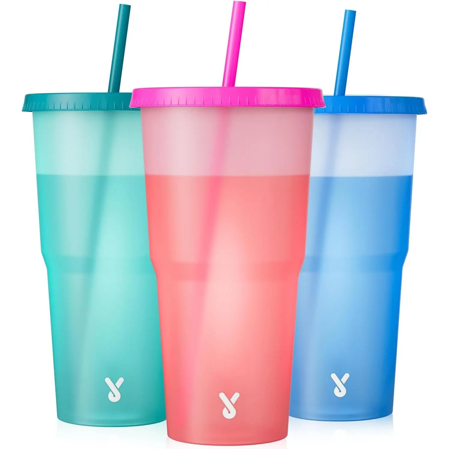 Plastic Cups with Lids and Straws - 3 Pack 40 oz Tumblers Bulk, Reusable Color Changing Cups for Party, Car, Women, Adults, Iced Coffee, BPA-free