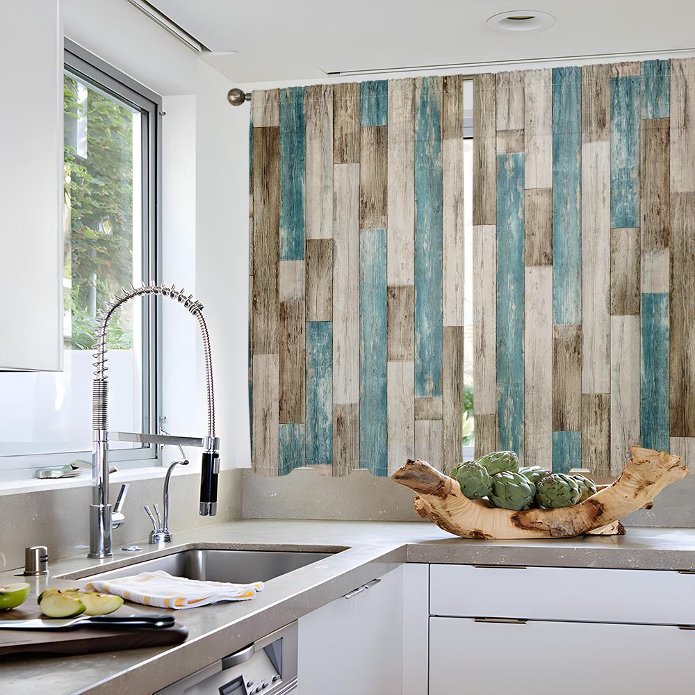 Wood Grain Print Curtain, 2 Counts/set Modern Simple Pole Pocket Hanging Curtain, Home Decoration Curtain, Window Treatment for Home Living Room Bedroom Study Kitchen Dining Room