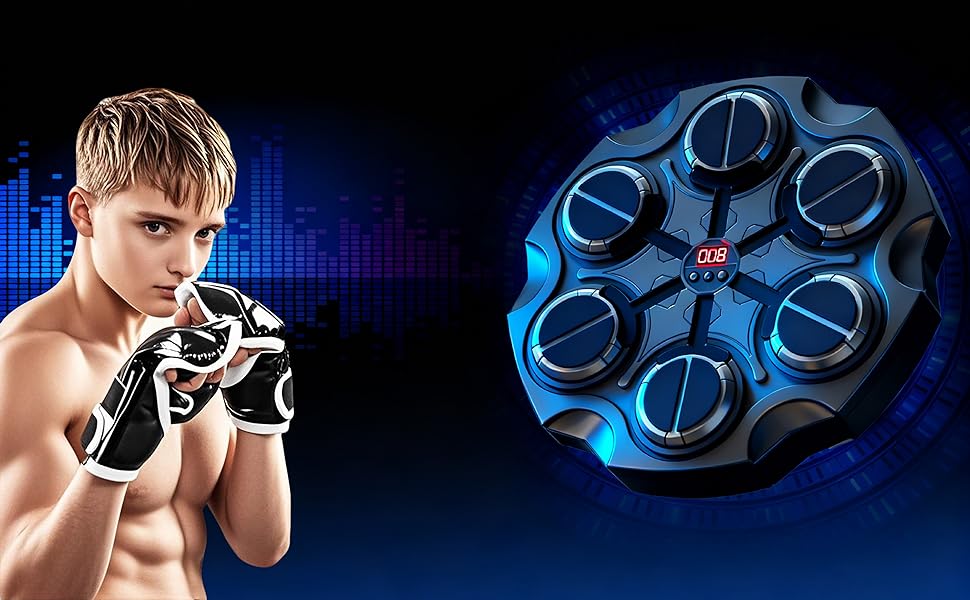 Music boxing machine sports toy, intelligent Bluetooth wall-mounted children's boxing training equipment, training mat toy with boxing gloves, suitable for boys, girls, and children (3-16 years old)