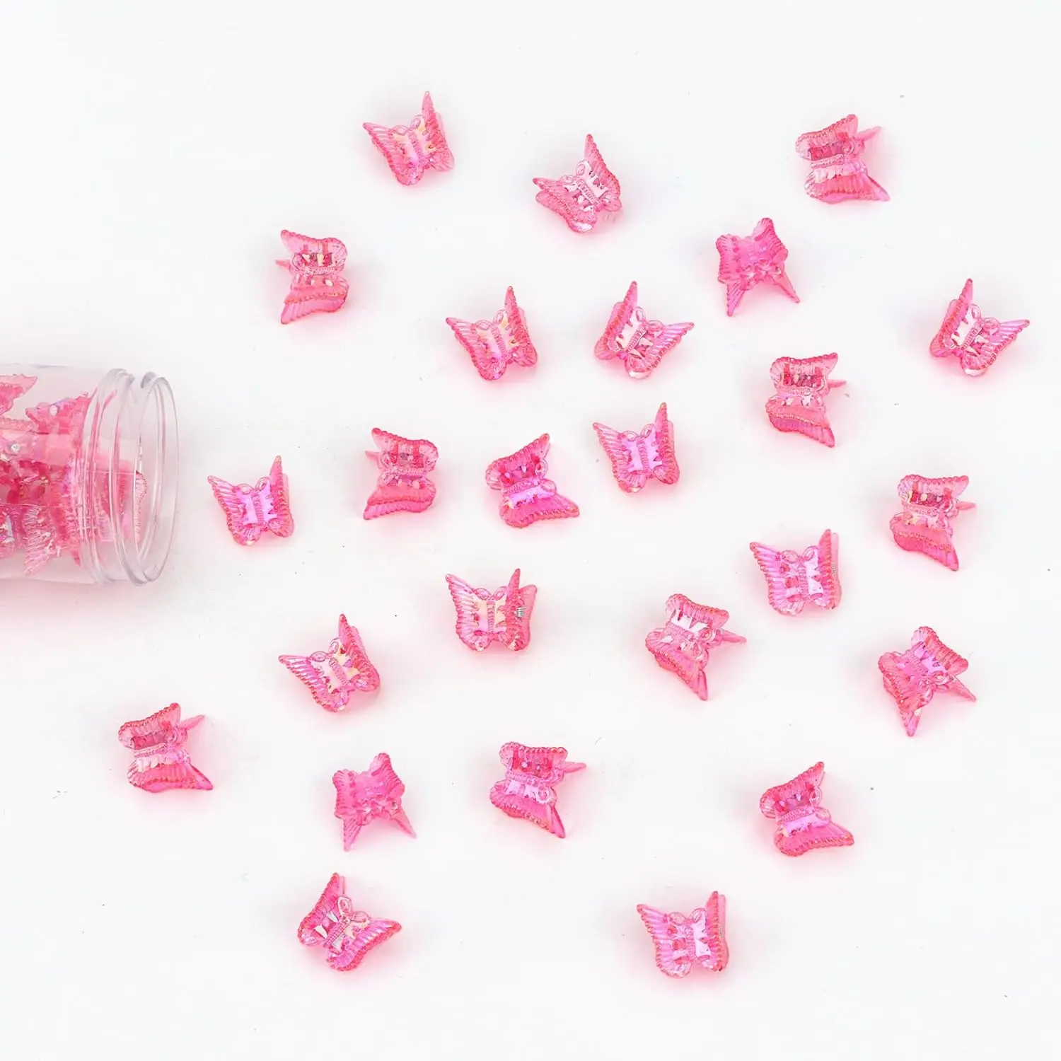 60 PCS Bright Pink Iridescent Butterfly Hair Clips, Mini Cute Holographic Hair Barrettes for Women & Girls, Small Hair Accessories for Braids, Party, Daily Styling, Festival Gift