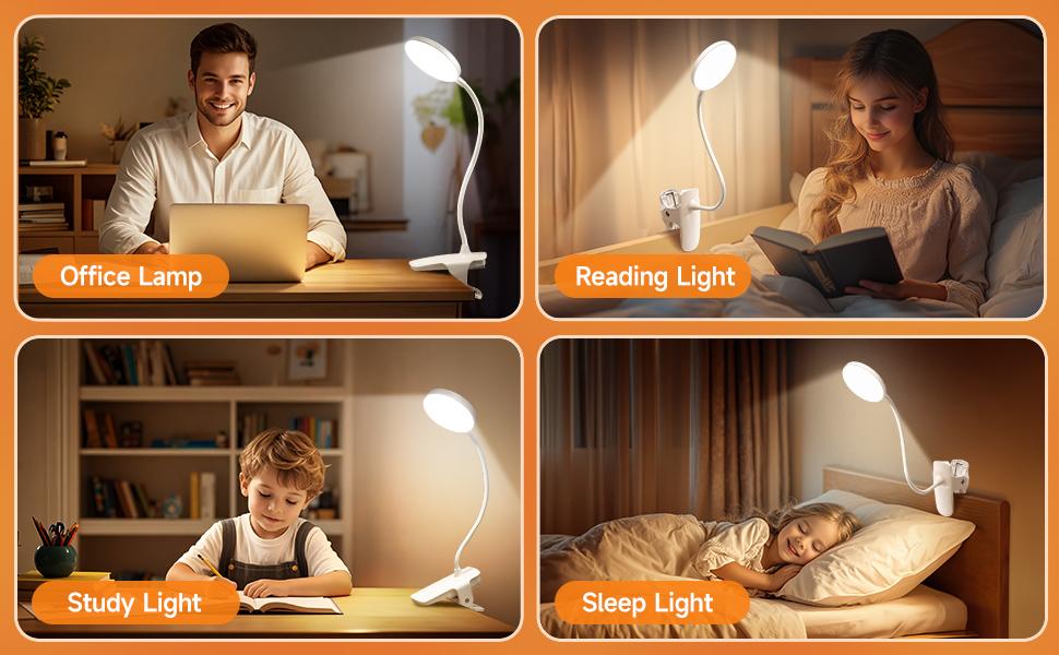 3600mAh Battery Operated Light,5 Brightness+5 Color Clip on Reading Lamp,400LM 36 LED Desk Lamp with Clamp,Rechargeable Lamps Cordless Lamps, Reading Lights for Books in Bed,Table