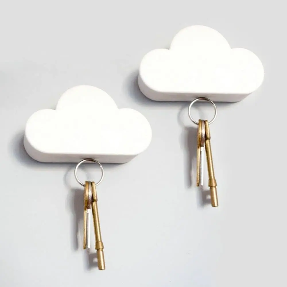 2 Pack Adhesive Key Hanger Organizer  Key Holders White Cloud Key Ring Keychains Hooks Racks 4   Decorative Wall Mount Holder Fridge  Wall Door Entryway Kitchen