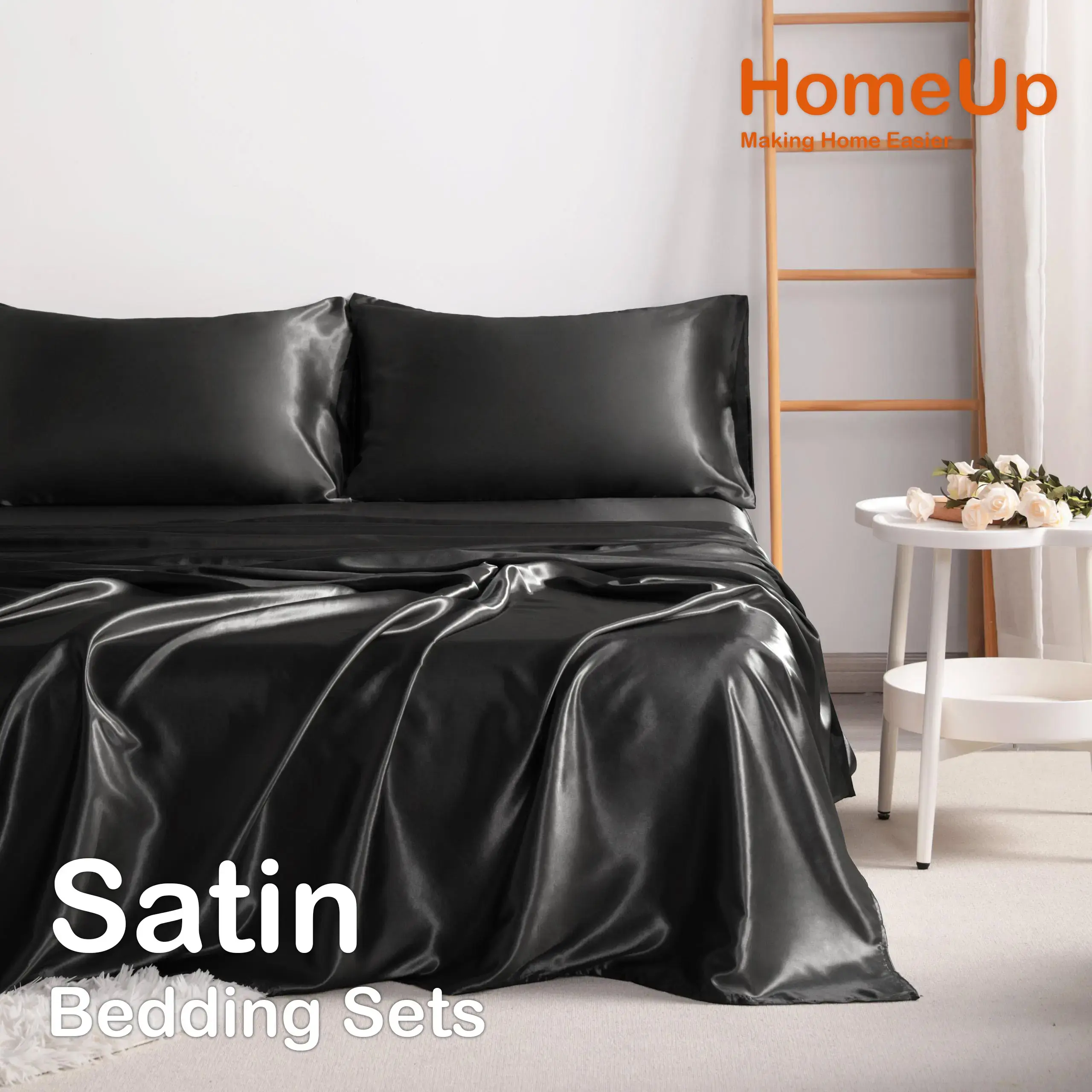 [Deals for You Days] NTBAY 3/4-Piece Satin Bed Set, All Seasons Ultra Soft Silky Queen/King Satin Bed Sheets with Envelope Closure Pillowcases, OEKO-TEX Certified Anti-Acne Luxury Bedding, Breathable Accelerated Drying Frictionless Hair & Skin Care