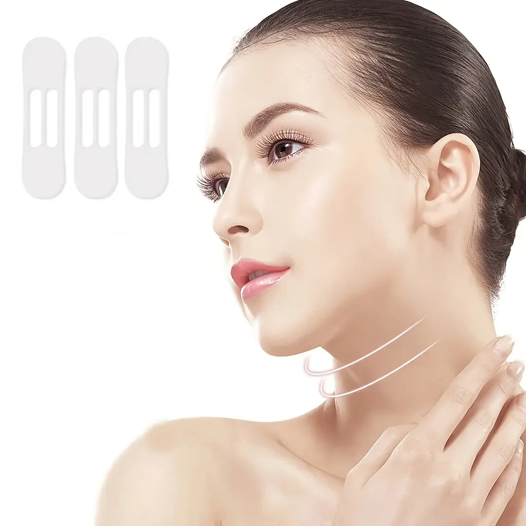 4PCS Stretchy Adhesive Neck PE Film Tape, Jawline Contour Tape, Reusable Jaw & Neck Skin Sticker, Daily Facial Beauty Auxiliary Tool
