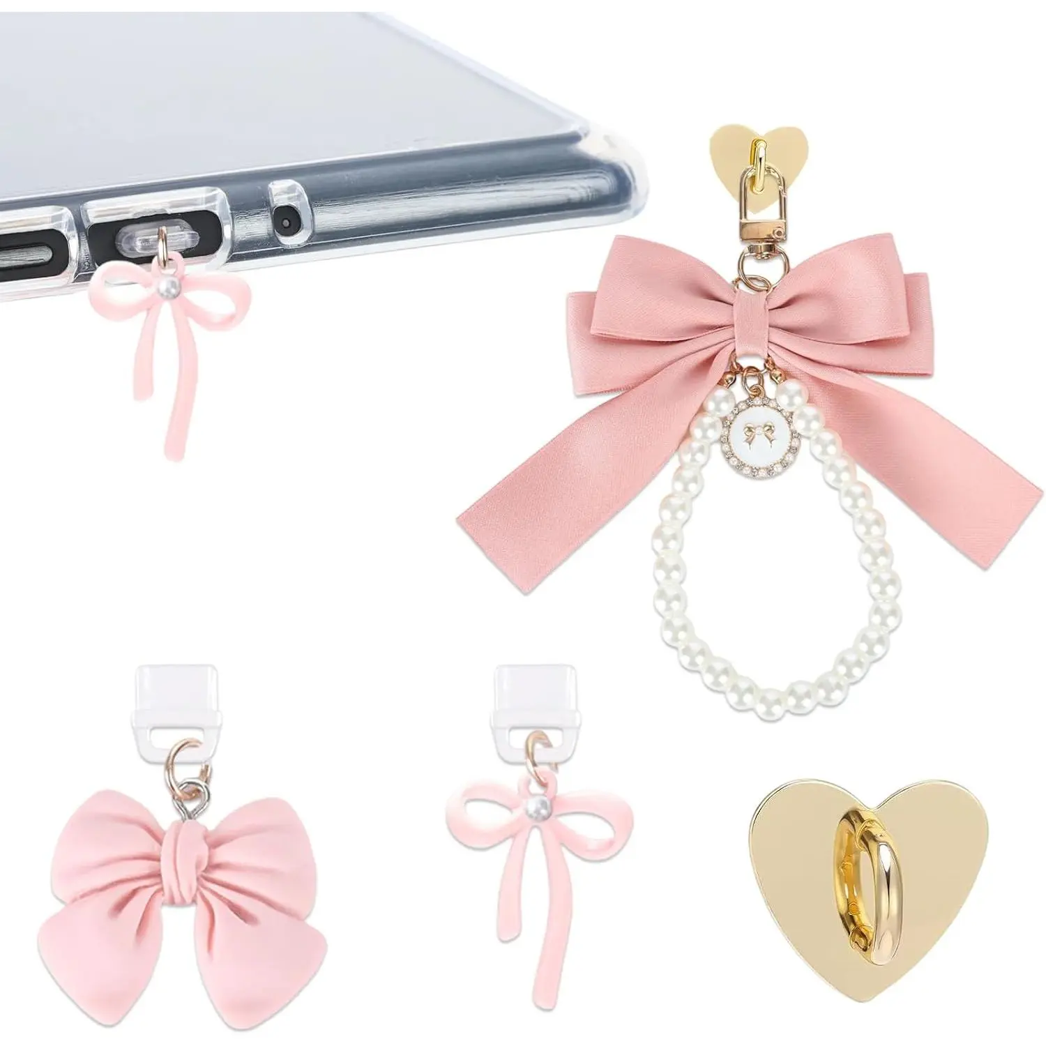 Type C Dust Plug Charm Chains for Kindle - 3 count Bowknot Charms Bracelets Accessories Compatible for E-Reader